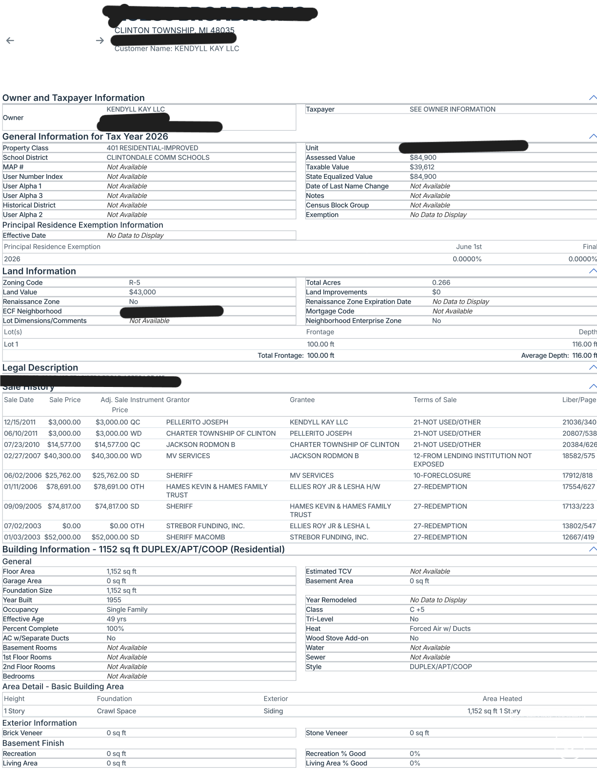 Public tax payment record associated with Kendyll Kay LLC and Robert Wojtowicz, document 28